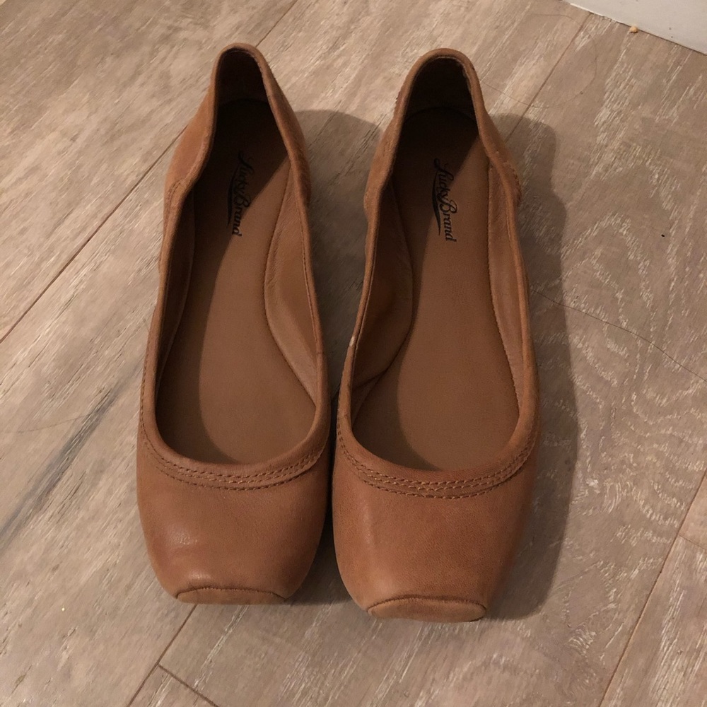 USED. Lucky Brand flats. Size 10. Cognac.